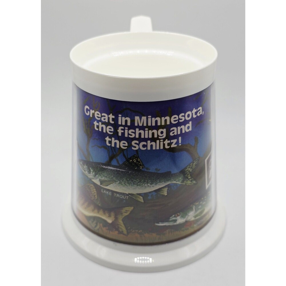 Vintage Schlitz Beer Minnesota Plastic Travel Coffee Mug Fishing Collectible